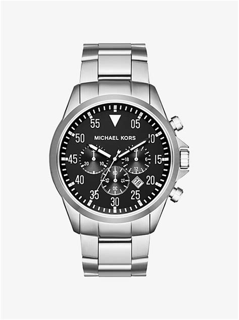 michael kors gage leather-strap silver-tone watch 225.00